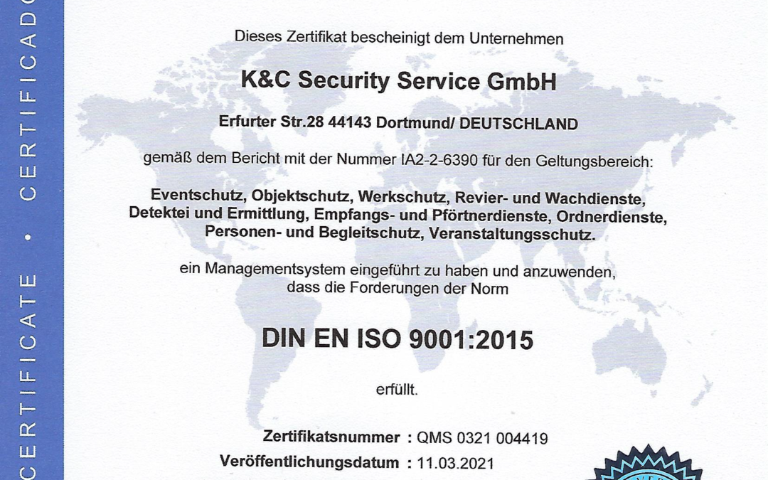DIN ISO9001 Zertifikat & DIN 77200 Zertifikat